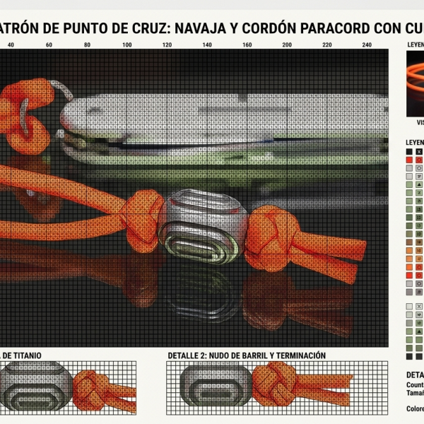 Patrón gratis punto de cruz navaja y cordón paracord con cuenta