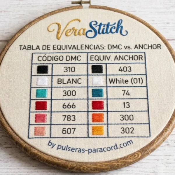 VeraStitch tabla de equivalencias de hilos DMC y Anchor